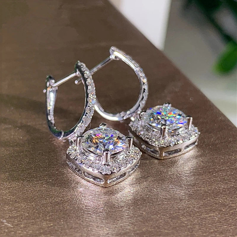 D Moissanite 3ct Earrings 925 Sterling Silver Original Certified Moissanite 1ct Hoop Drop Dangle Earrings 2ct Huggie for Women - Uknowucme
