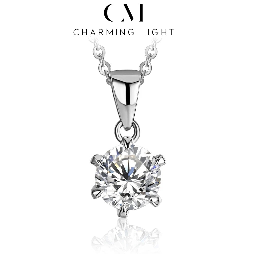 CHARMING 1 Carat Moissanite Necklace Pendant Lab Diamond 925 Silver Rhodium plating for Women Fine Classic Gemstone Necklace - Uknowucme