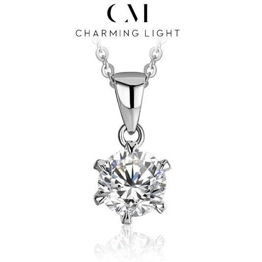 CHARMING 1 Carat Moissanite Necklace Pendant Lab Diamond 925 Silver Rhodium plating for Women Fine Classic Gemstone Necklace - Uknowucme