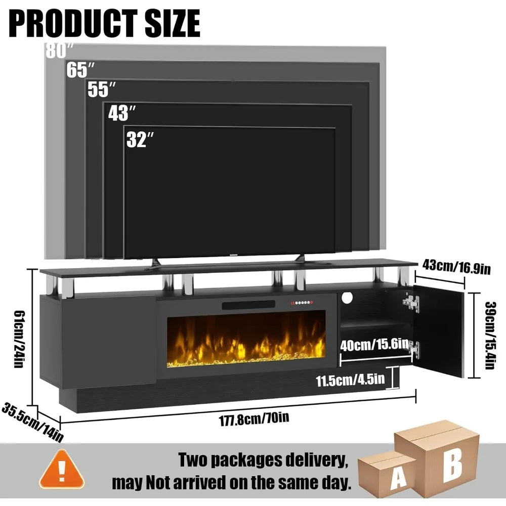 70" Modern Fireplace TV Stand with 36" Electric Fireplace for TVs Up to 80 inch, Luxury LED Light Entertainment Center