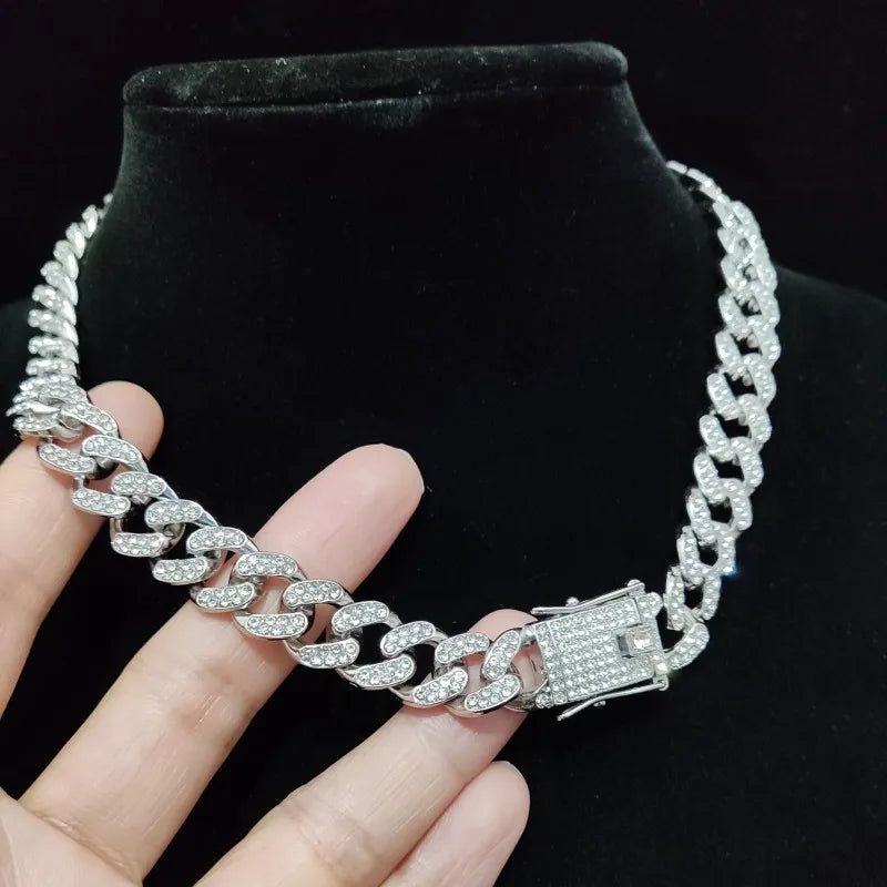 Men Women Hip hop Iced Out Bling Chain Necklace High quality 13mm width Miami Cuban Chain HipHop Necklaces Fashion Jewelry - Uknowucme