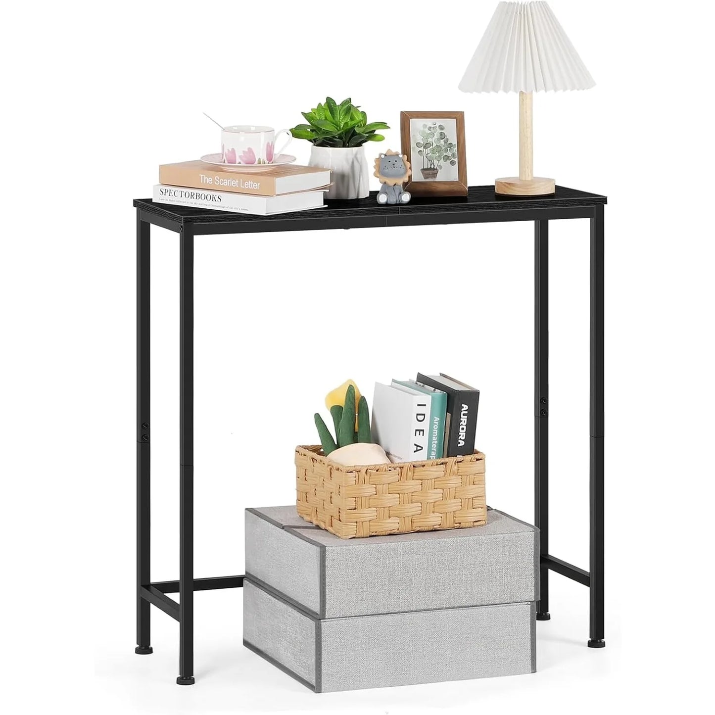 Narrow 29.5" Farmhouse Skinny Console Sofa Table Metal Frame Rustic Brown for Bedroom/Living Room/Foyer