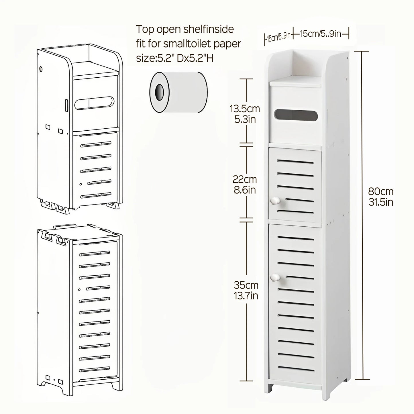 3 Tier Slim Bathroom Storage Cabinets in Different Sizes, Collapsible Storage Cabinets, Narrow Bathroom Storage Cabinets, Slim P