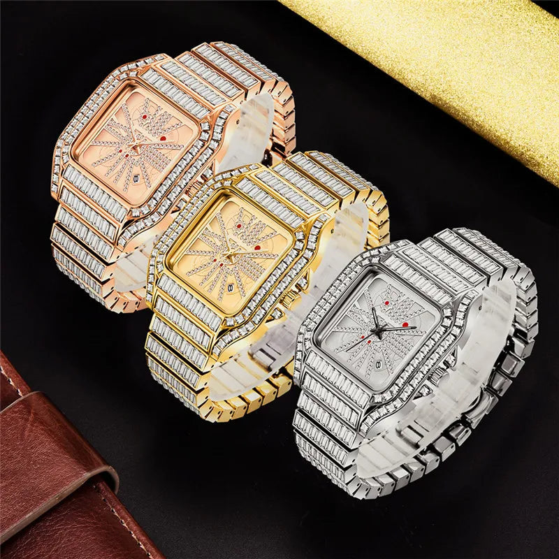 New Cool Iced Out Watch for Men Luxury Full Diamond Hip Hop Calendar Quartz Watch Man Male Clock Relogio Masculino Drop Shipping