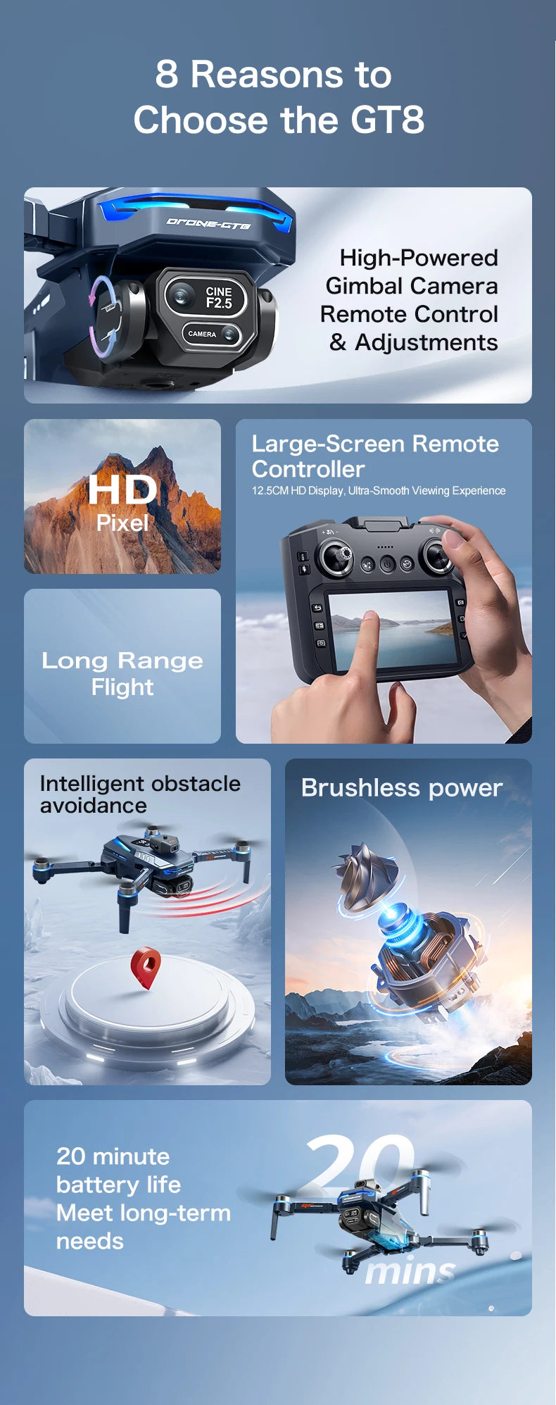 2025 New GT8 Drone GPS 8K Professional HD 360° Dual Cameras 5G WIFI Brushless Motors Obstacle Avoidance Foldable Quadcopter Toys - Uknowucme