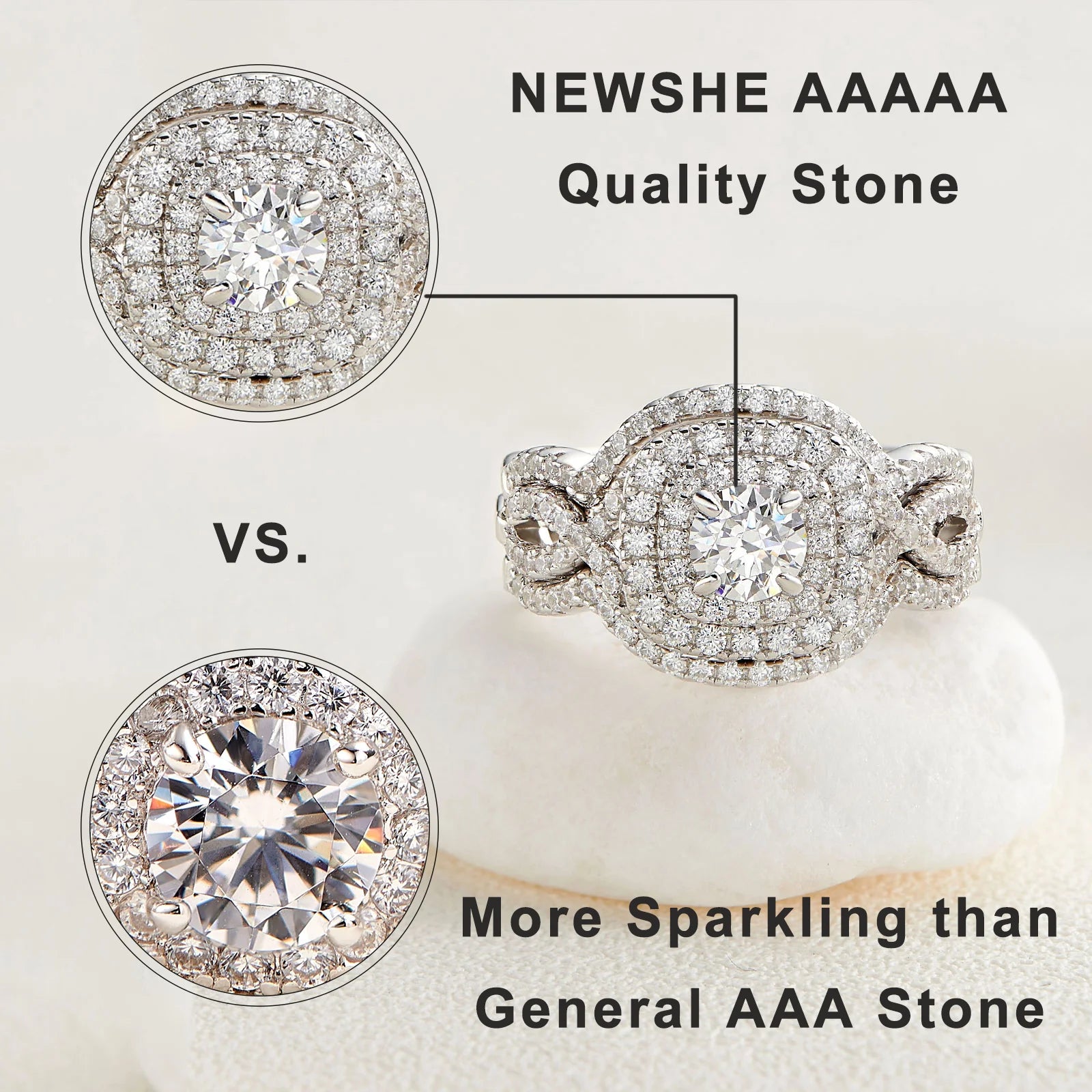 Newshe Original 925 Sterling Silver Jewelry 3 Pcs Wedding Rings Set for Women Halo Brilliant Zircon Luxury Engagement Bridal Rin - Uknowucme