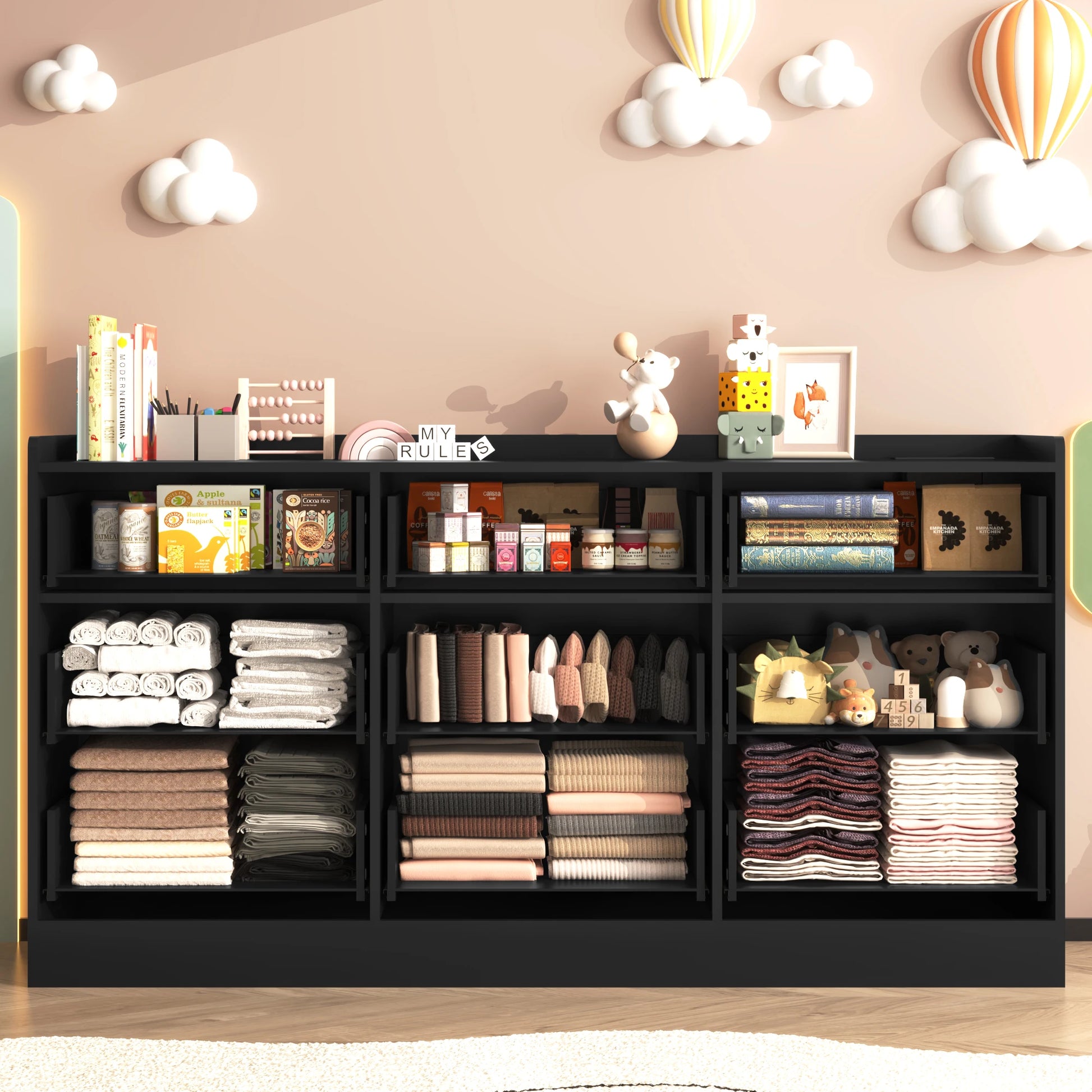 9 Drawer Dresser with Power Outlet & LED Light, Modern Chest of Drawers for Closet, 63" Drawer Organizer Cabinet for Bedroom - Uknowucme