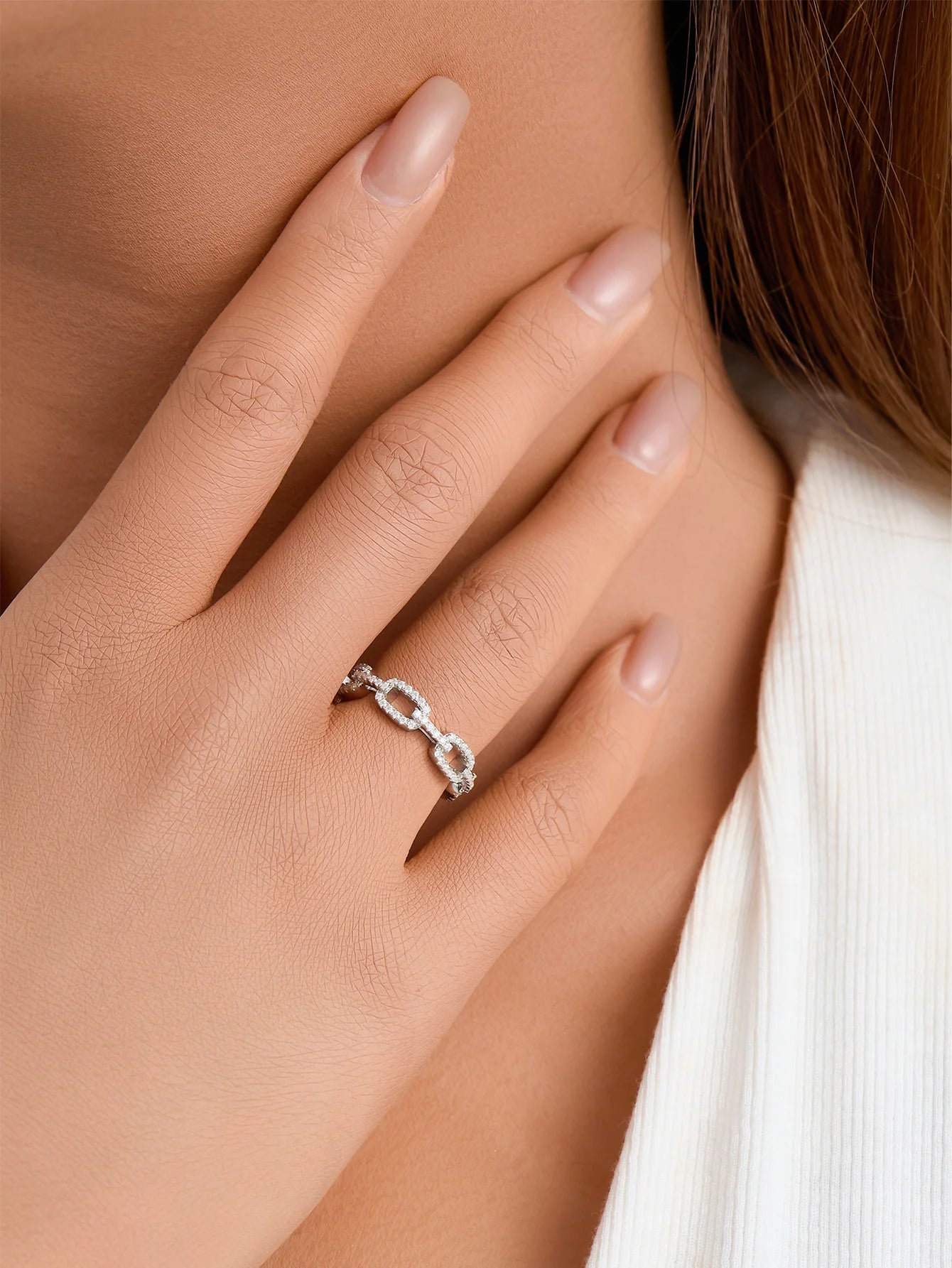 925 Sterling Silver Rings Chain Ring Full Diamond  Moissanite Rings Fashion Jewelry - Uknowucme