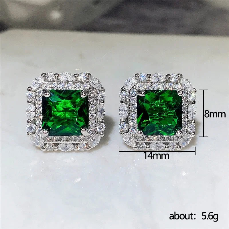 2025 Geometric Green CZ Sparkling Cubic Zirconia Earrings, Suitable for Women's Wedding Parties, Elegant  Jewelry - Uknowucme
