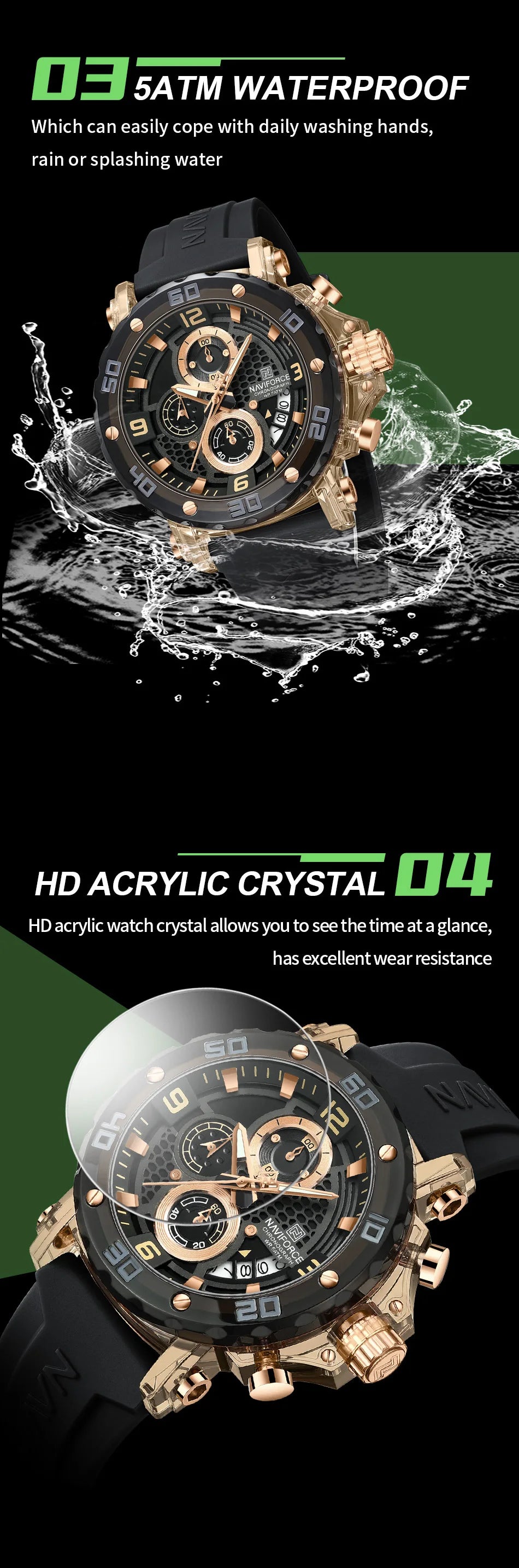 NAVIFORCE Men's Quartz Watch Fashion Trend 5ATM Waterproof Male Watches Chronograph Luminous Hands Silicone Strap Lightweight - Uknowucme
