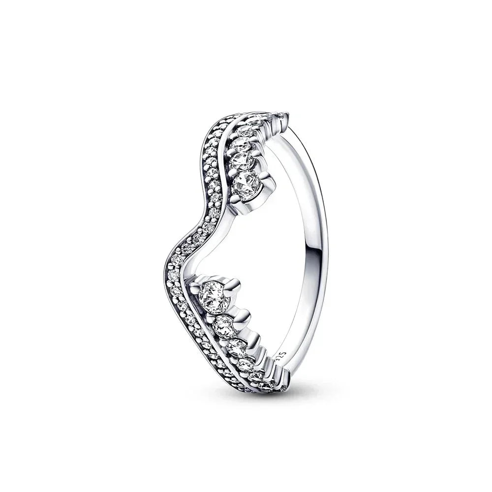 New High Quality 925 Sterling Silver pretty Radiant Heart Pavé Signet Ring Sparkling Wave ME Pavé & Red Dual Ring DIY Gift - Uknowucme