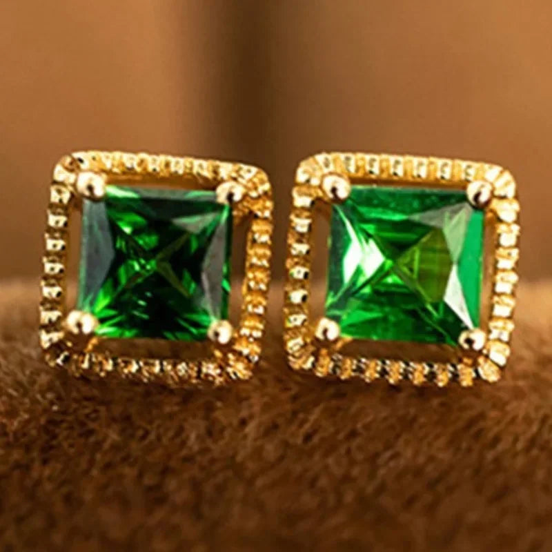 2025 Geometric Green CZ Sparkling Cubic Zirconia Earrings, Suitable for Women's Wedding Parties, Elegant  Jewelry - Uknowucme