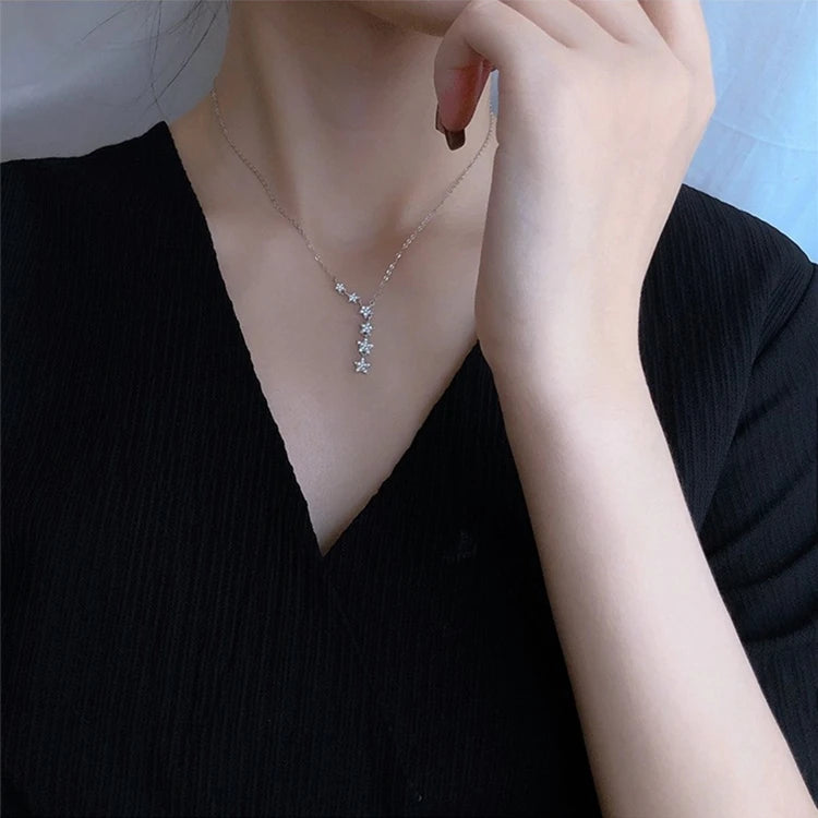 Fashion Pentagram Star 925 Sterling Silver Crystal Clavicle Chain Necklaces  XL065 - Uknowucme