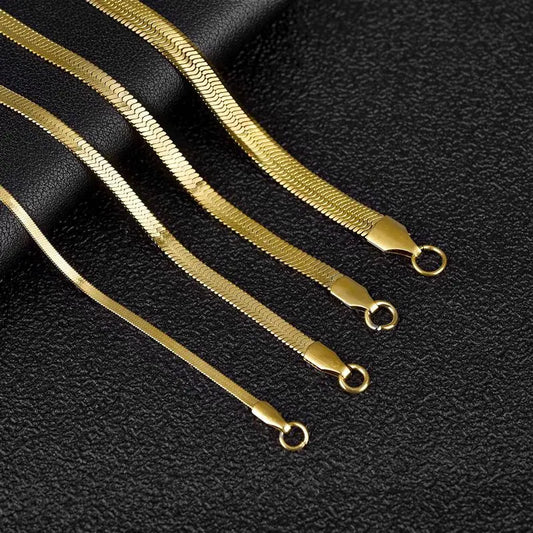 2-5mm Width Stainless Steel Flat Chain Necklace Hot Fashion Herringbone Gold Color Snake Chain for Men Women Gift Jewelry