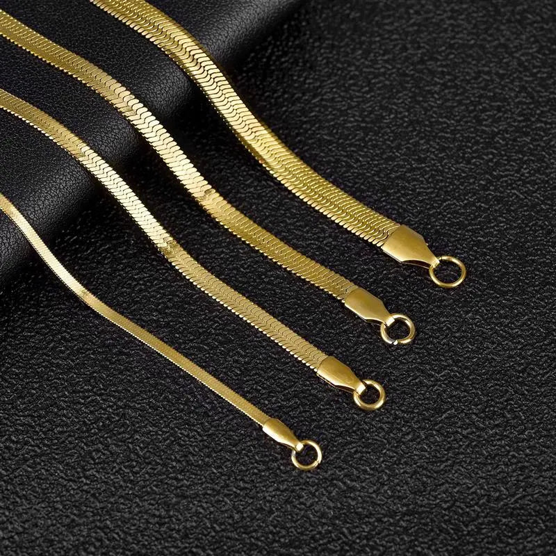 2-5mm Width Stainless Steel Flat Chain Necklace Hot Fashion Herringbone Gold Color Snake Chain for Men Women Gift Jewelry - Uknowucme