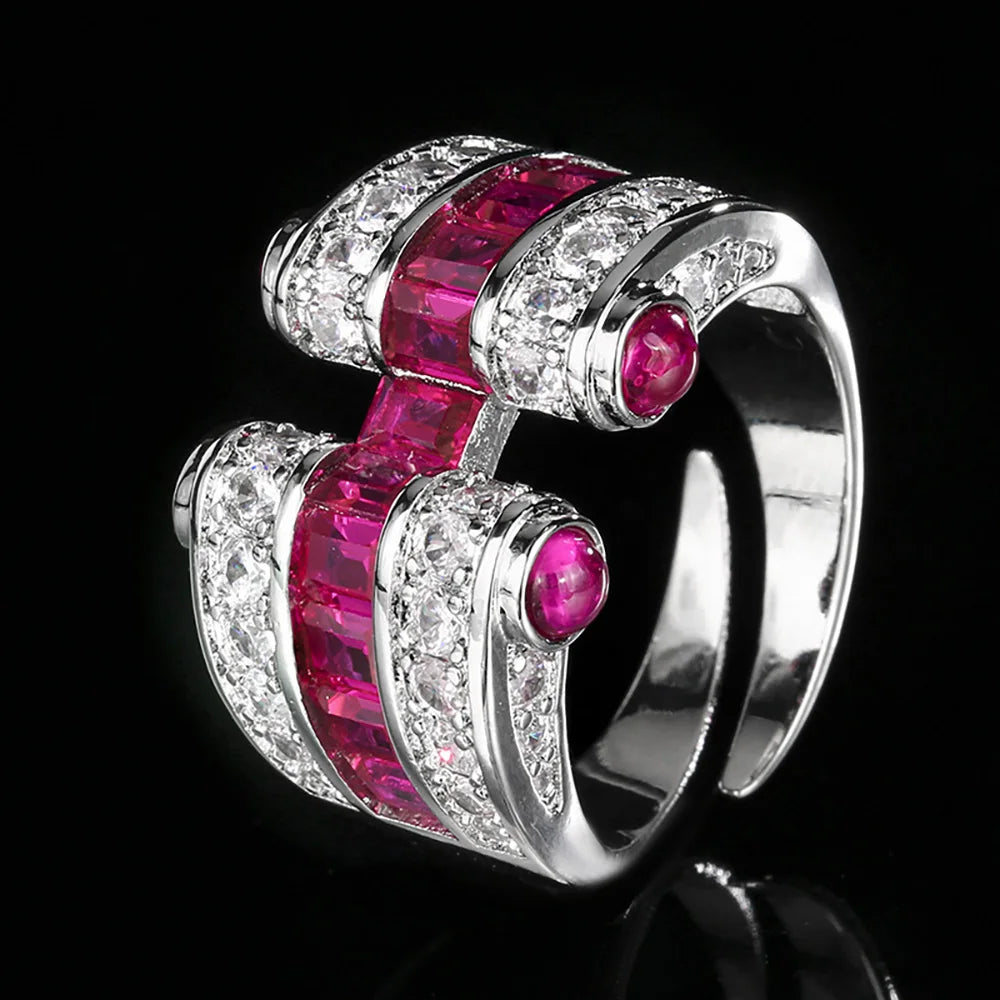 New Retro 3*4MM Ruby Emerald Sapphire Rings Lab Diamond Gemstone Cocktail Party Fine Jewelry Female Anniversary Personality Gift - Uknowucme
