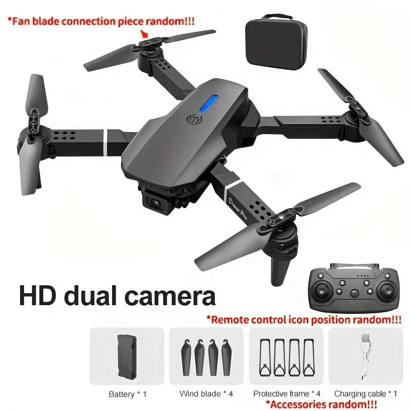 E88 Drone with Dual 4K HD Cameras,  Wi-Fi, USB Charging, 1181.1inch Max Altitude, 3m/s Speed, One-Click Return,  No GPS，4k drone