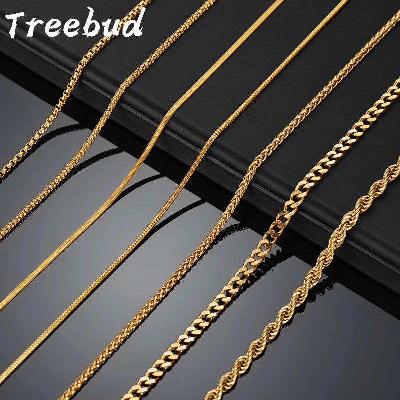 Treebud 3mm 40cm/50cm/60cm Gold Color Chain Necklace Stainless Steel Punk Cuban Chain Rope Chain Snake Chain Necklaces Jewelry - Uknowucme