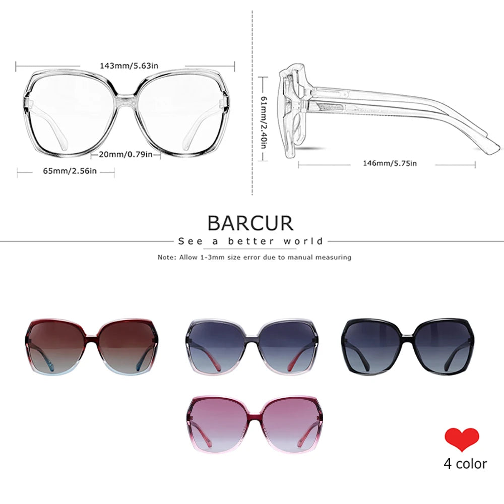 BARCUR Brand Oversize TR90 Sunglasses Women Polarized Sunglasses Ladies Shades With Gradient Lens UV400 Protection - Uknowucme