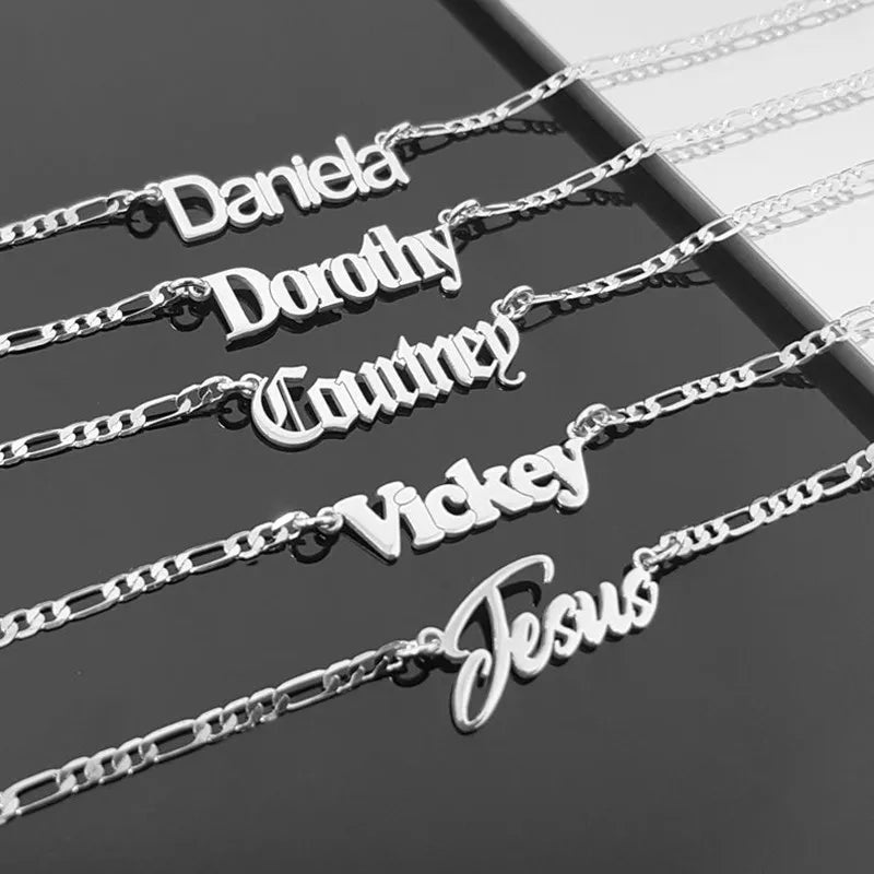 Personalized Name Necklace With Figaro Chain Best Friendship Stainless Steel Custom Gift For Her Him Jewelry 2022 - Uknowucme