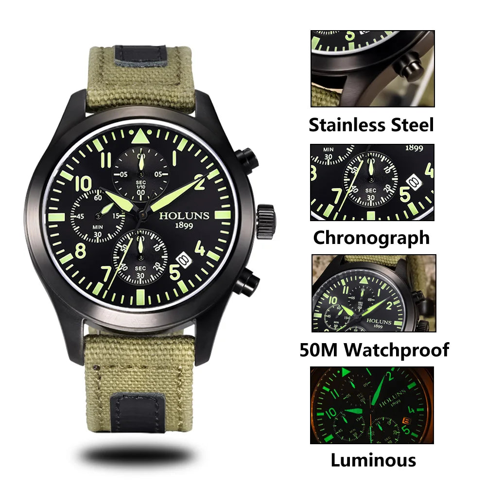 Original HOLUNS man brand Watch multifunctional sports male chronograph  fashion business luminous luxury denim military watches - Uknowucme